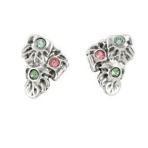 UNO‎ de 50 Wild Bush Bezel Set Crystal Leaf Stud Earrings, Silver/Pink, NWT